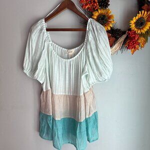 Perch Blu Pepper Womens Lightweight Tiered Top 2X Colorblock